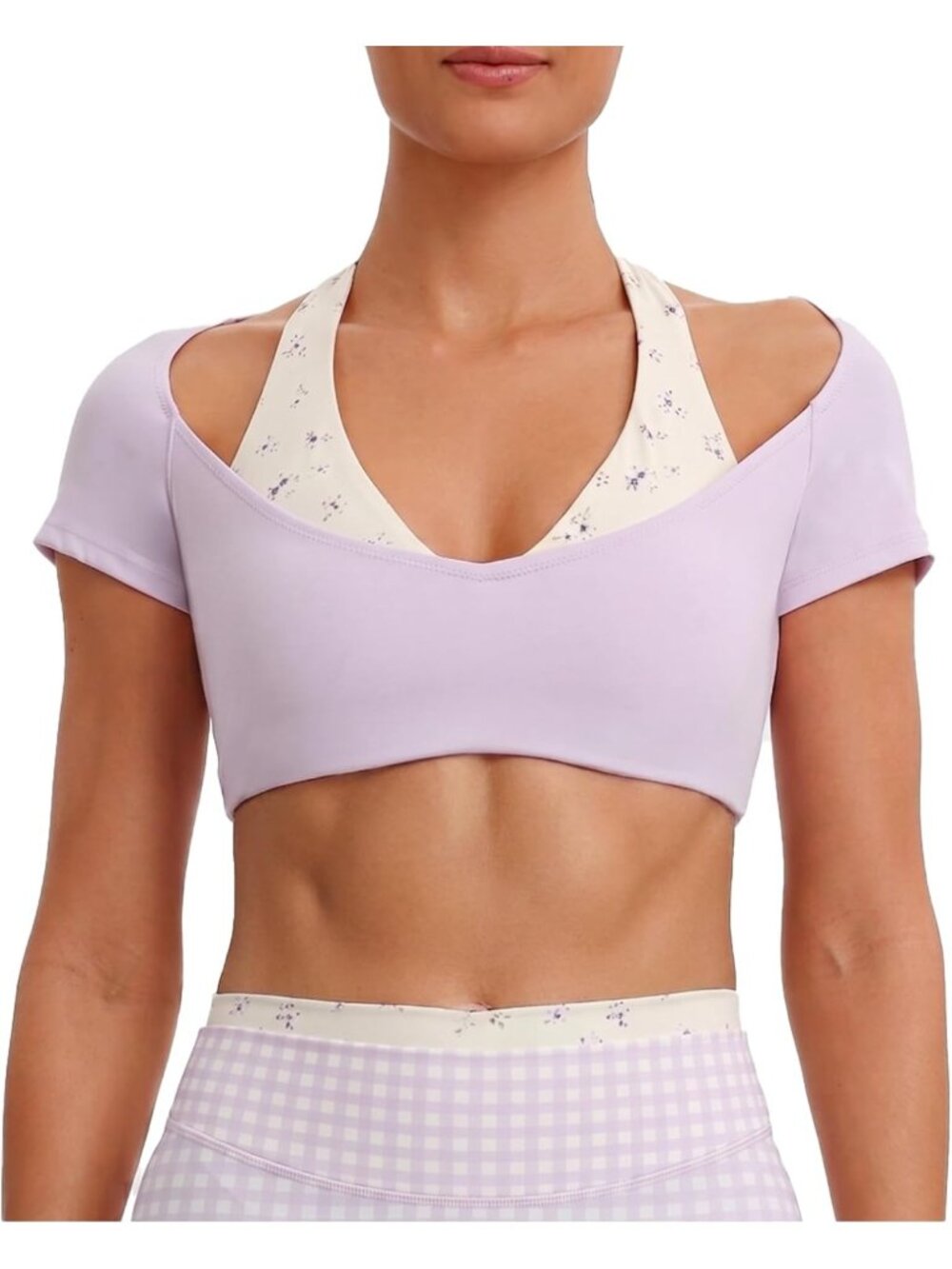 Stylish Dual Core Halter Crop Top - Short Sleeve, Perfect for Summer & Workouts
